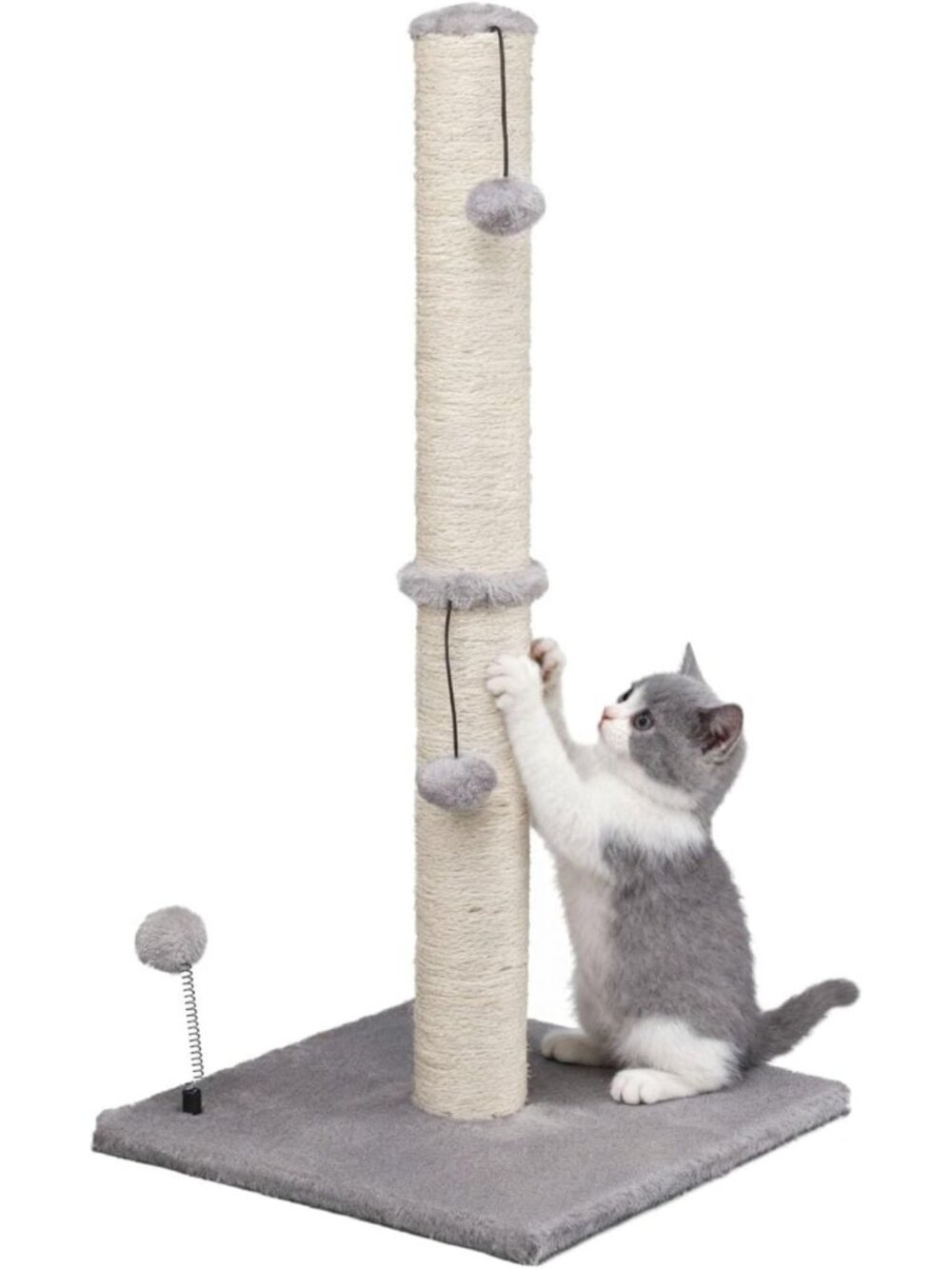 34” Tall Cat Scratching Post with Sisal, Hanging Ball - Indoor Cat Tree
